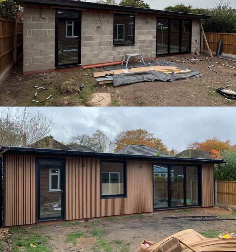 Garden room before and after exterior cladding