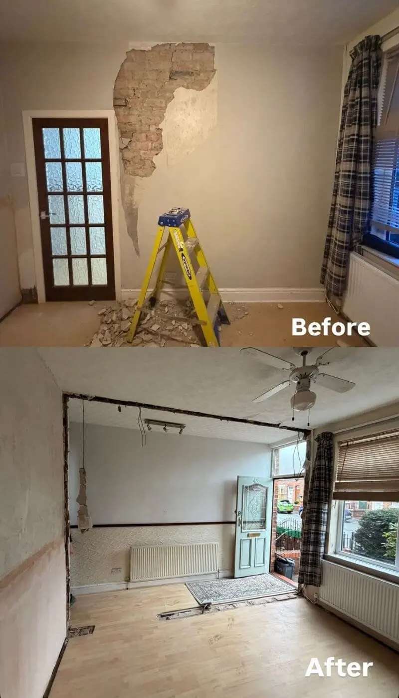 Before and after internal renovation with wall removal